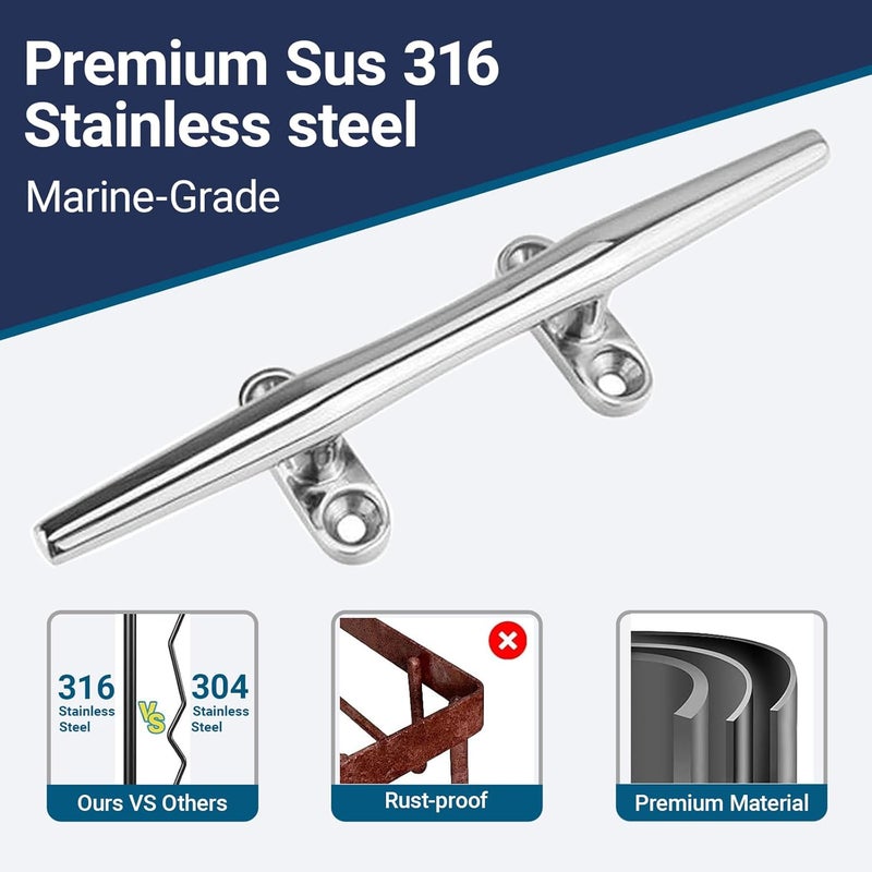 OSTARE Boat Cleats 4 inch,5 inch,6 inch,8 inch,10 inch,12 inch Marine Dock Cleats 316 Stainless Steel Rope Cleats Boat Mooring Accessories with Fasteners - Image 3