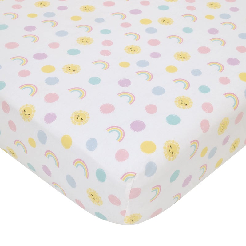 NoJo Happy Days Multicolored Rainbows and Suns 100 Cotton Nursery Fitted Crib Sheet - Image 2