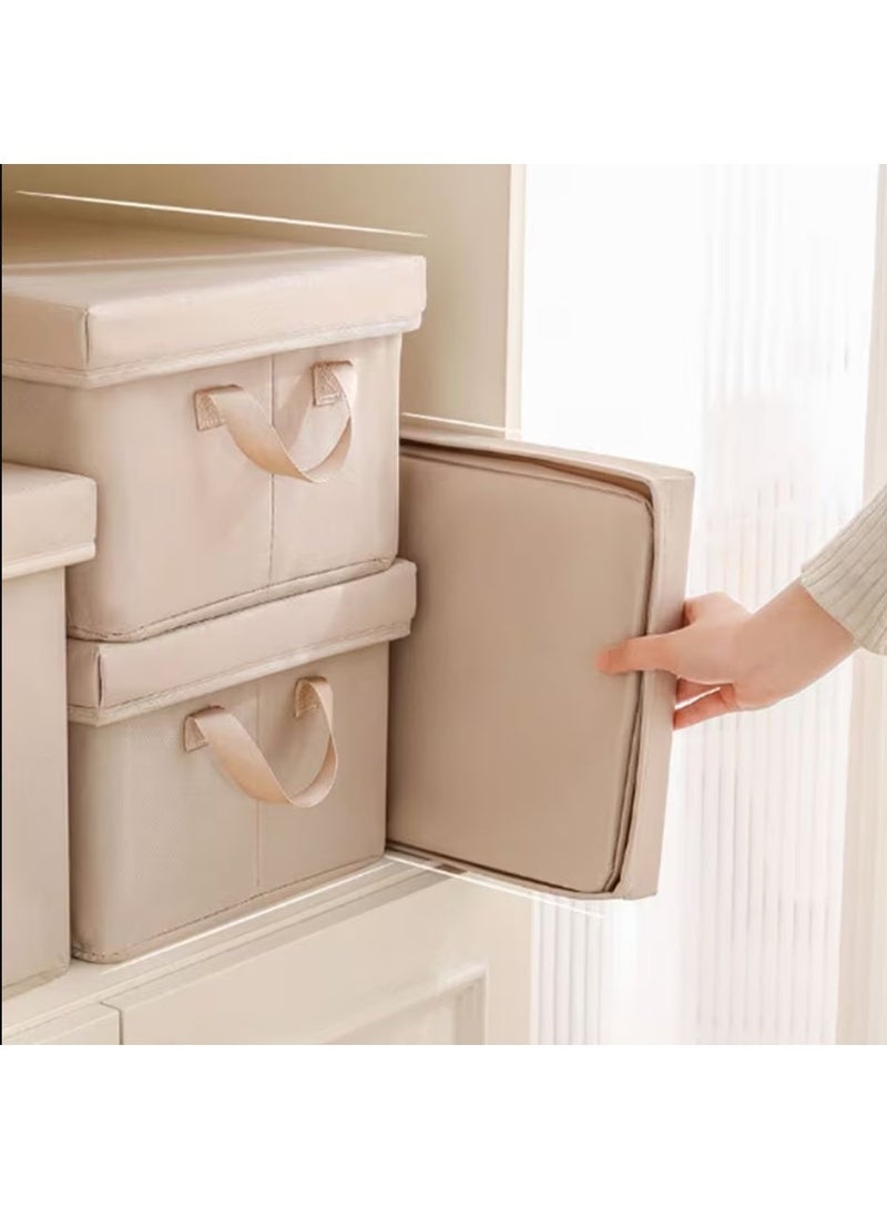1pc Traditional Fabric Storage Box with Lid - Non-Waterproof, Multipurpose, Rectangle, Flip Top Closure - Large Capacity Foldable Clothes Organizer for Socks, Toys etc Household Use, Under-Bed (Beige) - Image 1