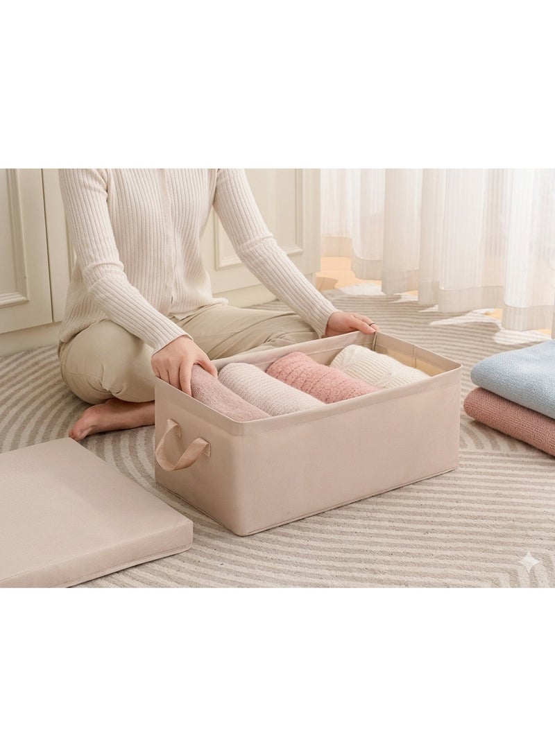 1pc Traditional Fabric Storage Box with Lid - Non-Waterproof, Multipurpose, Rectangle, Flip Top Closure - Large Capacity Foldable Clothes Organizer for Socks, Toys etc Household Use, Under-Bed (Beige) - Image 2