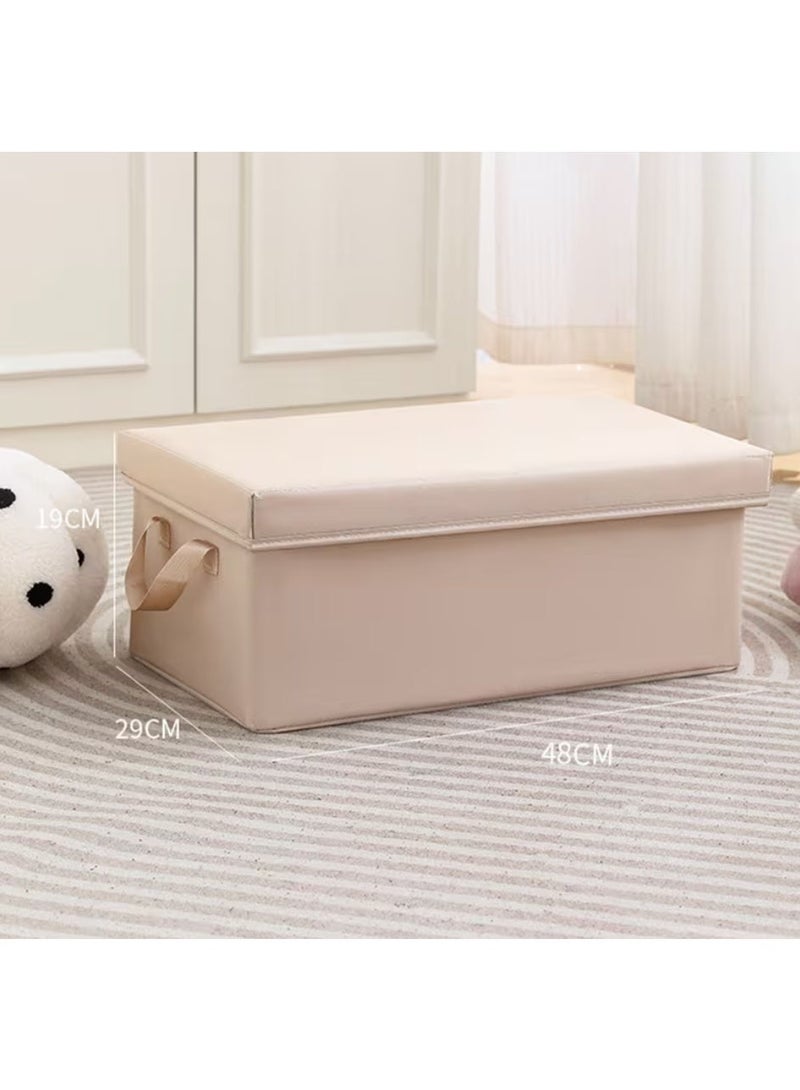 1pc Traditional Fabric Storage Box with Lid - Non-Waterproof, Multipurpose, Rectangle, Flip Top Closure - Large Capacity Foldable Clothes Organizer for Socks, Toys etc Household Use, Under-Bed (Beige) - Image 4