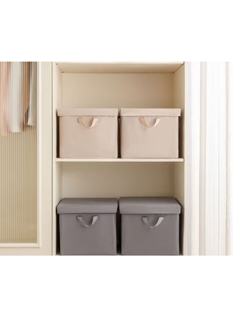 1pc Traditional Fabric Storage Box with Lid - Non-Waterproof, Multipurpose, Rectangle, Flip Top Closure - Large Capacity Foldable Clothes Organizer for Socks, Toys etc Household Use, Under-Bed (Beige) - Image 5