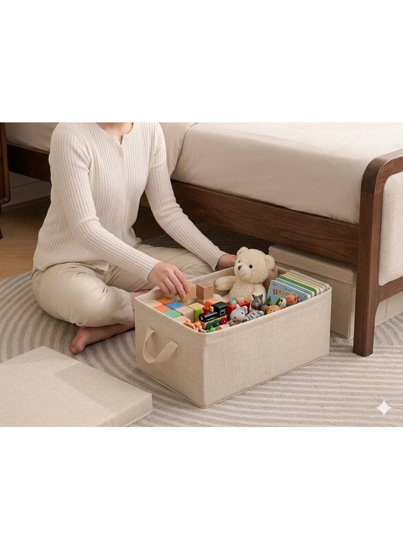 1pc Traditional Fabric Storage Box with Lid - Non-Waterproof, Multipurpose, Rectangle, Flip Top Closure - Large Capacity Foldable Clothes Organizer for Socks, Toys etc Household Use, Under-Bed (Beige) - Image 3