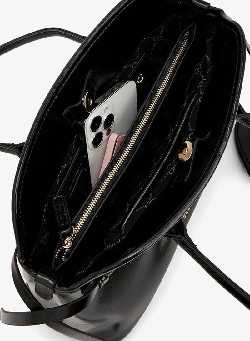 Celeste BLACK Textured Shoulder Bag With Double Handle for Women | Best Price UAE