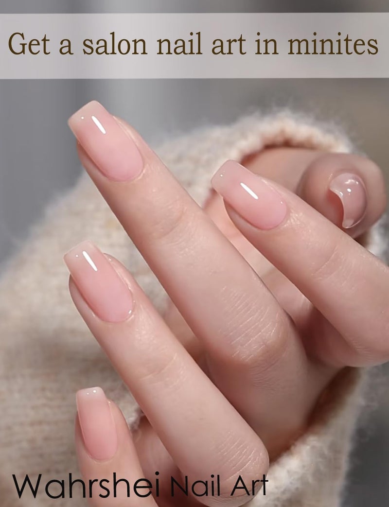 Wahrshei Semi Cured Gel Nail Strips, Natural Nails Color, Sheer Nude, Easy to Use and Remove, 20pcs Gel Nails Sticker for Home Nails DIY - Image 3