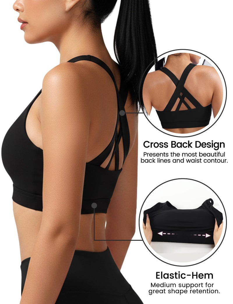 Buauty Sports Bras for Women X Back High Supports Black - Image 3