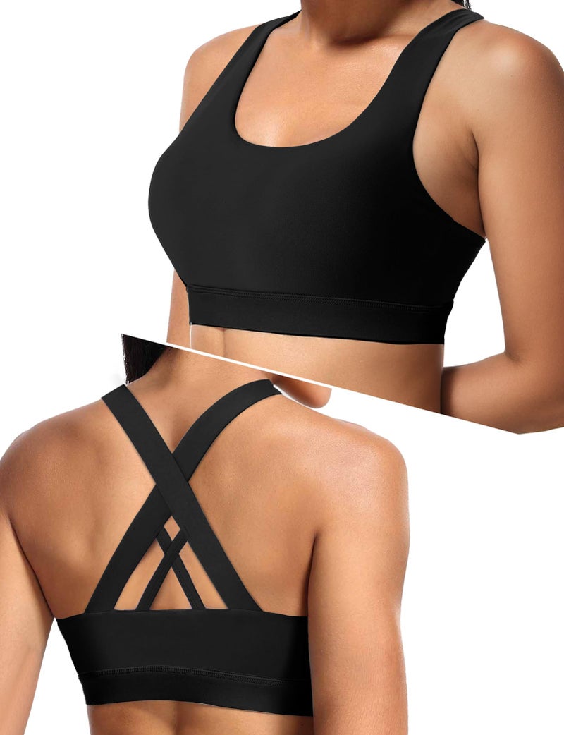 Buauty Sports Bras for Women X Back High Supports Black - Image 1