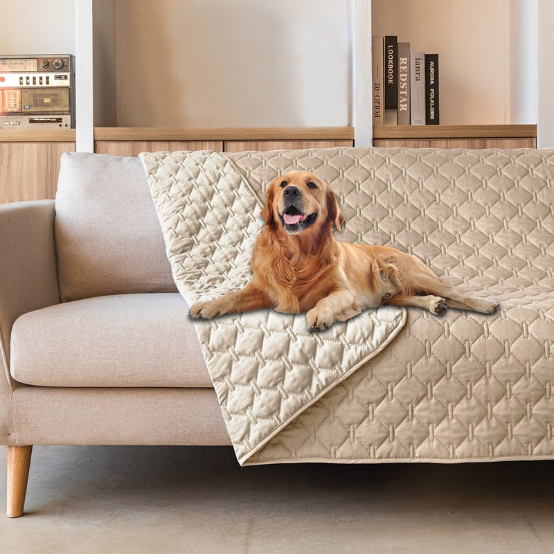 gogobunny 100% Double-Sided Waterproof Dog Bed Cover Pet Blanket Sofa Couch Furniture Protector for Puppy Large Dog Cat, Reversible (52x82 Inch (Pack of 1), Dark Beige/Light Beige) - Image 1