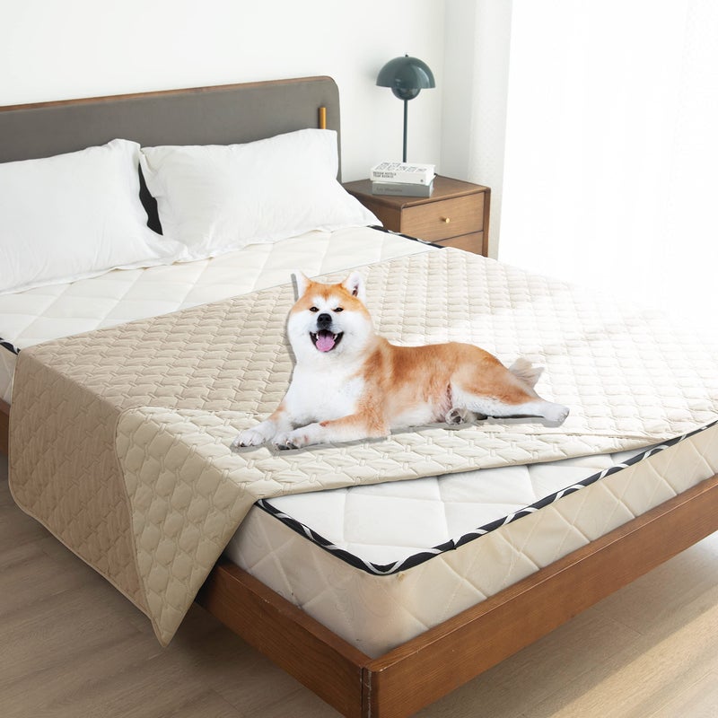 gogobunny 100% Double-Sided Waterproof Dog Bed Cover Pet Blanket Sofa Couch Furniture Protector for Puppy Large Dog Cat, Reversible (52x82 Inch (Pack of 1), Dark Beige/Light Beige) - Image 2
