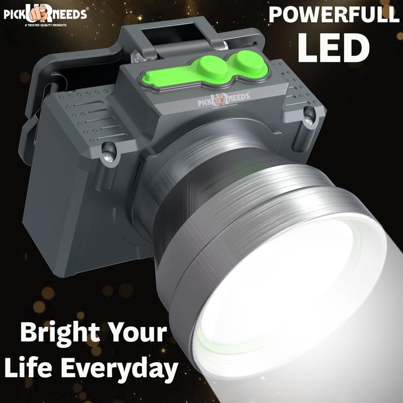 Pick Ur Needs Chargeable Head Lamp with 3 Type LED Metal Body 200W Laser 3600 mAh Long Battery 5 hrs Torch Emergency Light (Silver) - Image 3