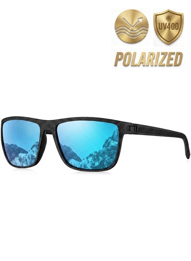 Polarized Sport Sunglasses Unisex, Carbon Texture Frame, UV400 Driving,ice blue mirror coating - Image 1
