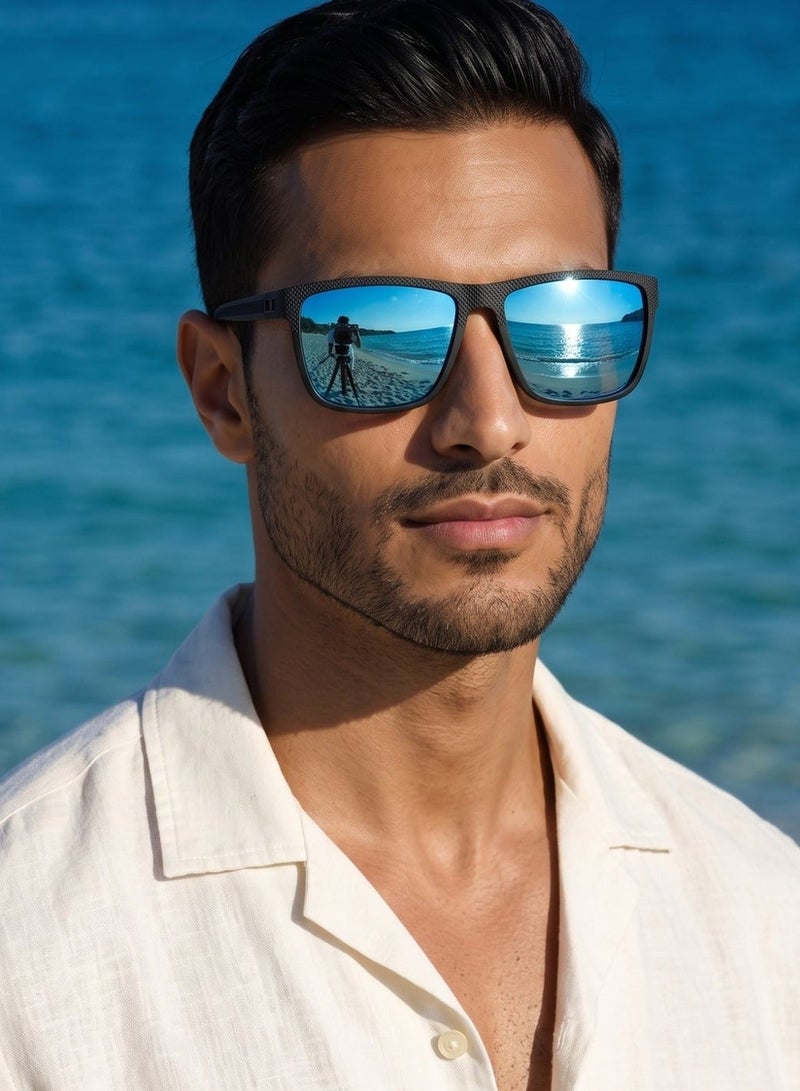 Polarized Sport Sunglasses Unisex, Carbon Texture Frame, UV400 Driving,ice blue mirror coating - Image 2