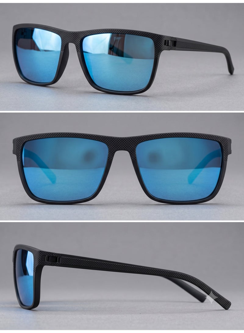 Polarized Sport Sunglasses Unisex, Carbon Texture Frame, UV400 Driving,ice blue mirror coating - Image 3