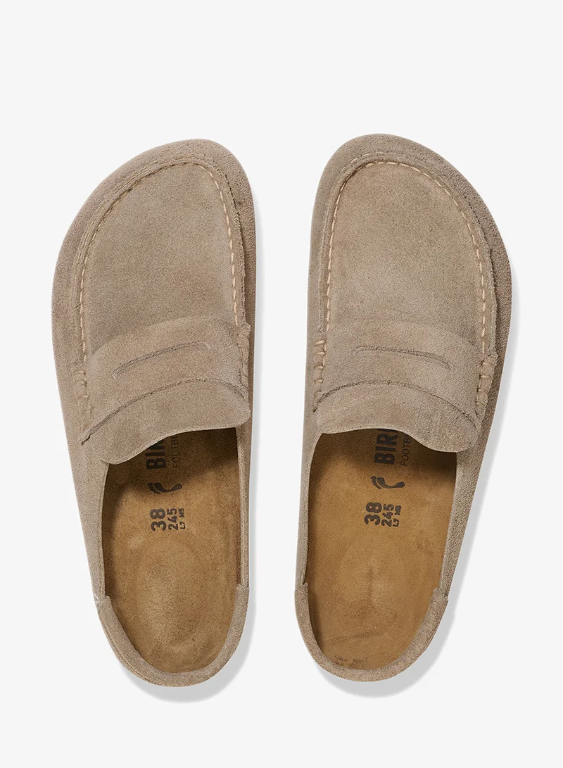 Birkenstock taupe Naples Wrapped Suede Regular Fit Clogs for Women | Best Price UAE