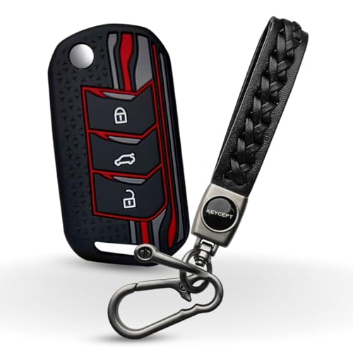 KEYCEPT Tristar Silicone Key Cover for Mahindra Scorpio N, 3XO, XUV 300, Marazzo, XUV 700, XUV 400, Bolero, Thar Roxx, TUV 300, EV 3 Button Flip Key Cover with Keychain. (Keychain 5, Black) - Image 1