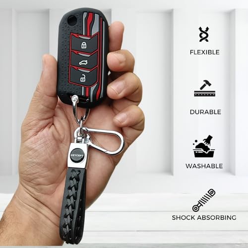 KEYCEPT Tristar Silicone Key Cover for Mahindra Scorpio N, 3XO, XUV 300, Marazzo, XUV 700, XUV 400, Bolero, Thar Roxx, TUV 300, EV 3 Button Flip Key Cover with Keychain. (Keychain 5, Black) - Image 4