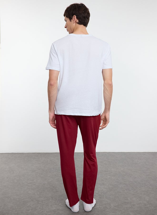 trendyol Ecru and Burgundy 100% Cotton Regular Fit Pajama Set - - Image 5