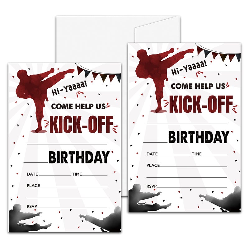 Levitatinyear Karate Birthday Party Invitation Martial Arts Themed FillIn Invites 20 Invitations With Envelopes for Man 4 X 6 Adults Ninja Party Favors Decorations and Supplies 43