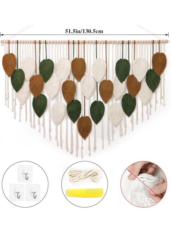 Antikiano Macrame feather Wall Hanging Boho Leaves Macrame Tapestry Wall Decor Handmade Green and beige (51.5" W x 33.5" L) - Image 5