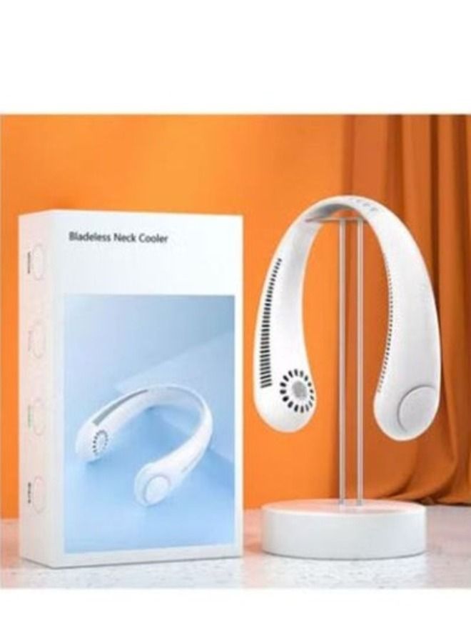 أكاليكس المحمولة الرقبة مروحة الأيدي الحرة الخالية من الشفرة يمكن ارتداؤها مروحة شخصية ، بلا أوراق ، قابلة للشحن ، تصميم سماعة مع 3 سرعات - Image 1