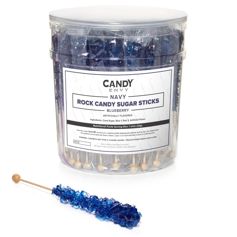 Navy Blue Rock Candy Sugar Sticks Blueberry Flavored 36 Individually Wrapped Candy
