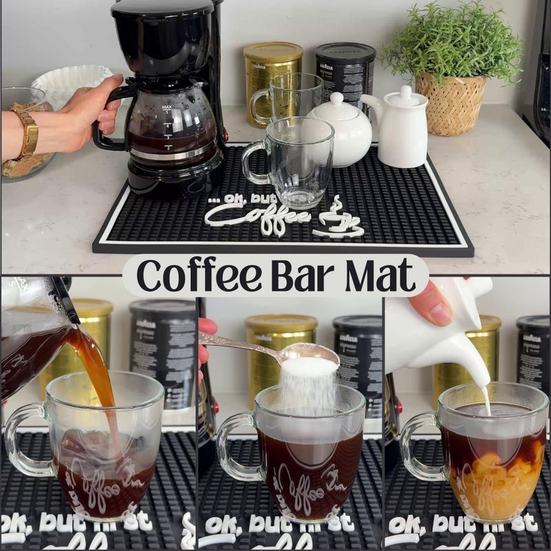 CALUVAR Ok But First Coffee Sign Rubber Bar Mat for Countertop, 18x12 Coffee Bar Mat, Coffee Bar Sign Counter Mat, Barista Station Mat, Cocktail Rubber Mat - Image 5