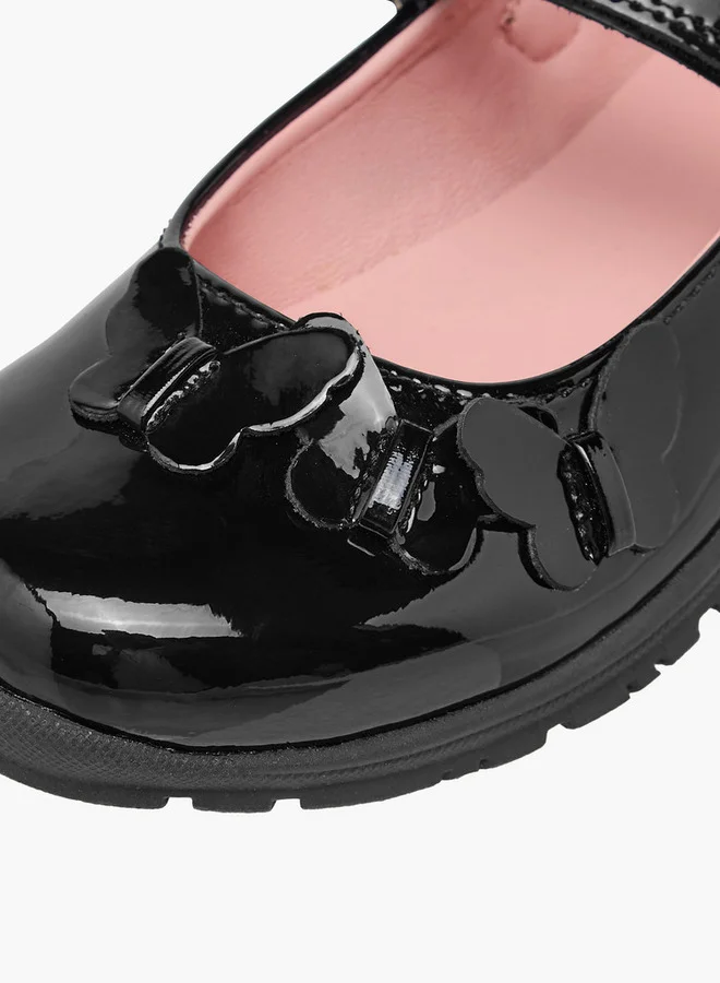 JUNIORS Girls Butterfly Accent Mary Jane School Shoes with Hook and Loop Closure