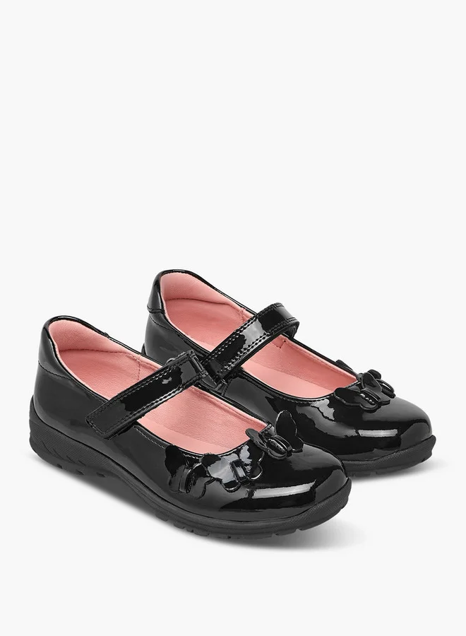 جونيورز Girls Butterfly Accent Mary Jane School Shoes with Hook and Loop Closure