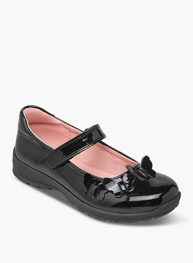 جونيورز Girls Butterfly Accent Mary Jane School Shoes with Hook and Loop Closure
