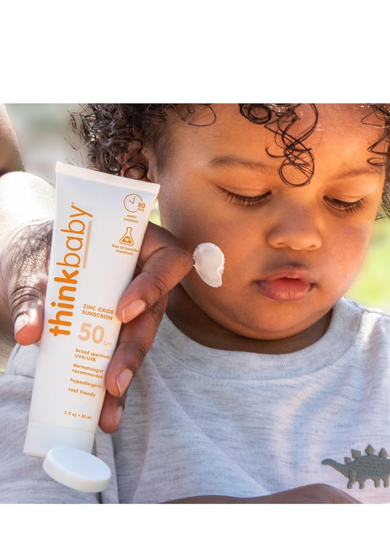 Thinkbaby SPF 50+ Baby Mineral Sunscreen – Safe, Natural Sunblock for Babies - Water Resistant Sun Cream – Broad Spectrum UVA/UVB Sun Protection – Vegan Baby Sunscreen Lotion, 3 Oz. - Image 4