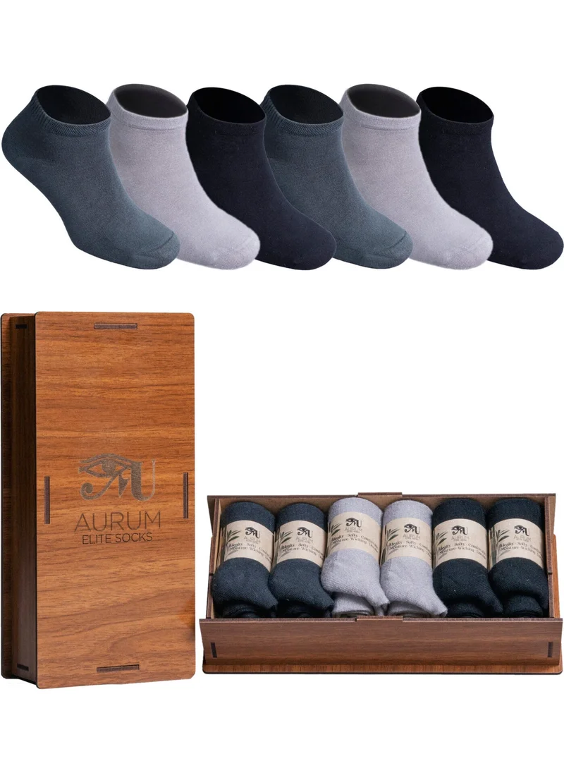 اورومي 6-Piece Men's Bamboo Booties Socks Seamless Premium Gift Boxed - 2 Black, 2 Gray, 2 Smoked