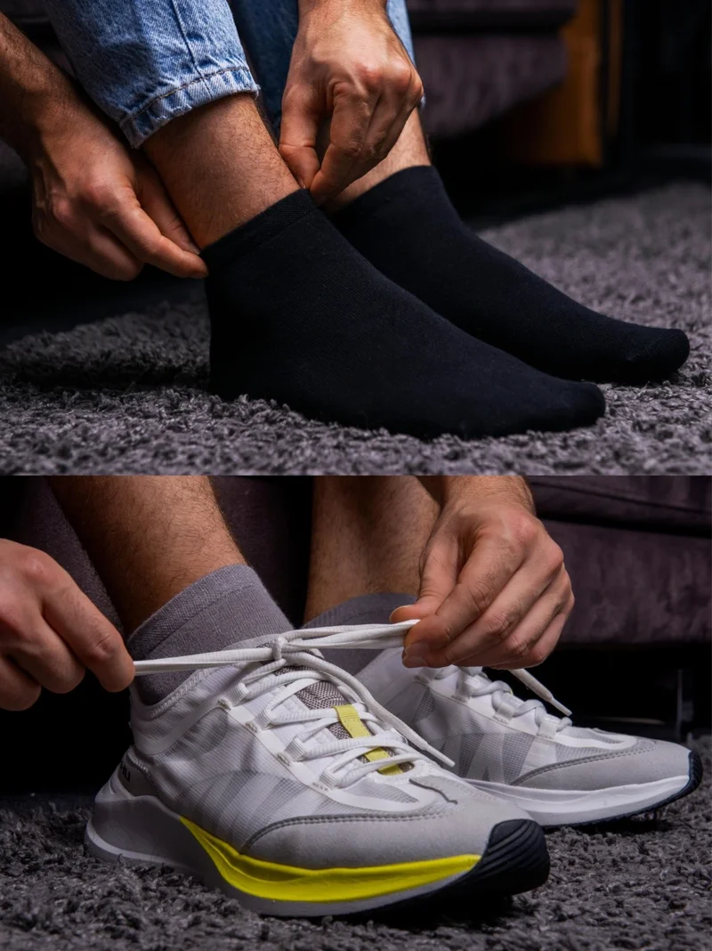 اورومي 6-Piece Men's Bamboo Booties Socks Seamless Premium Gift Boxed - 2 Black, 2 Gray, 2 Smoked