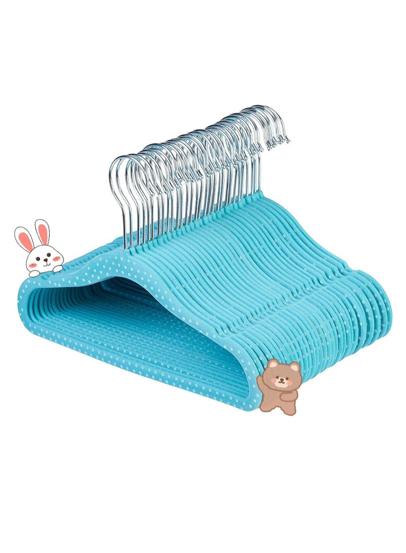 رايتشر شماعات ملابس الأطفال، شماعات مخملية للأطفال، شماعات للأطفال الصغار مع خطاف دوار 360 درجة، تصميم كتف مسنن لملابس الأطفال، شماعات ملابس قوية ومتينة 30 قطعة (أزرق) - Image 1
