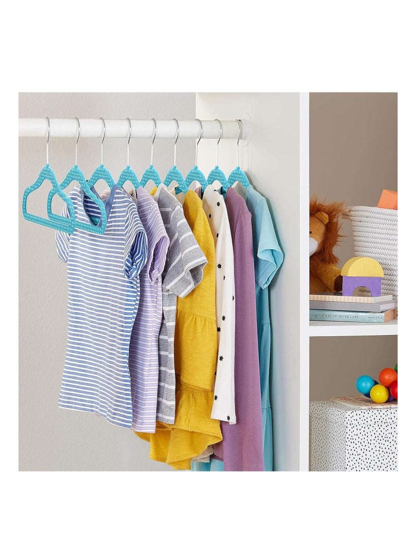 رايتشر شماعات ملابس الأطفال، شماعات مخملية للأطفال، شماعات للأطفال الصغار مع خطاف دوار 360 درجة، تصميم كتف مسنن لملابس الأطفال، شماعات ملابس قوية ومتينة 30 قطعة (أزرق) - Image 2