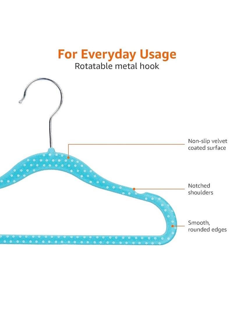 رايتشر شماعات ملابس الأطفال، شماعات مخملية للأطفال، شماعات للأطفال الصغار مع خطاف دوار 360 درجة، تصميم كتف مسنن لملابس الأطفال، شماعات ملابس قوية ومتينة 30 قطعة (أزرق) - Image 4