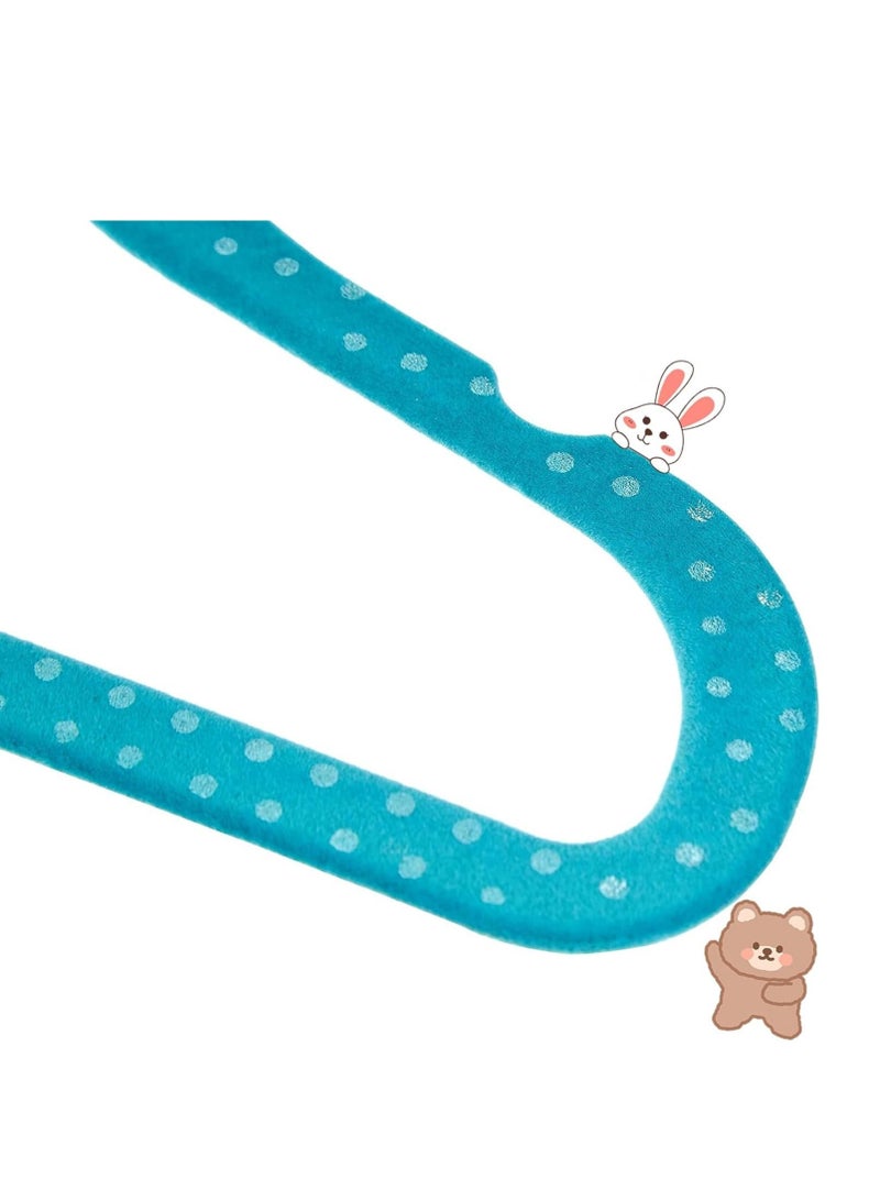 رايتشر شماعات ملابس الأطفال، شماعات مخملية للأطفال، شماعات للأطفال الصغار مع خطاف دوار 360 درجة، تصميم كتف مسنن لملابس الأطفال، شماعات ملابس قوية ومتينة 30 قطعة (أزرق) - Image 5