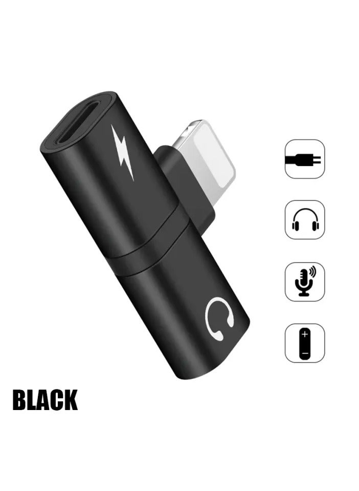 2-in-1 Audio & Charging Adaptor With Lightning Connector Black - Image 1