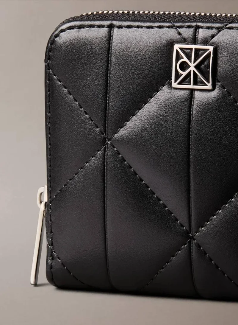 Calvin Klein Black Quilted Emblem Logo Square Zip Wallet for Women | Best Price UAE