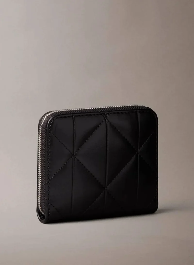 Calvin Klein Black Quilted Emblem Logo Square Zip Wallet for Women | Best Price UAE