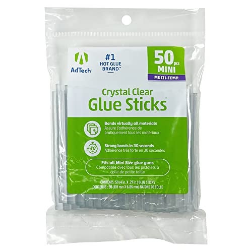 AdTech Mini Hot Glue Sticks – 50 Pack, 4" Length, Crystal Clear, Fast & Strong Bonding, Multi-Temp for High & Low Temp Glue Guns, Acid-Free - Image 1