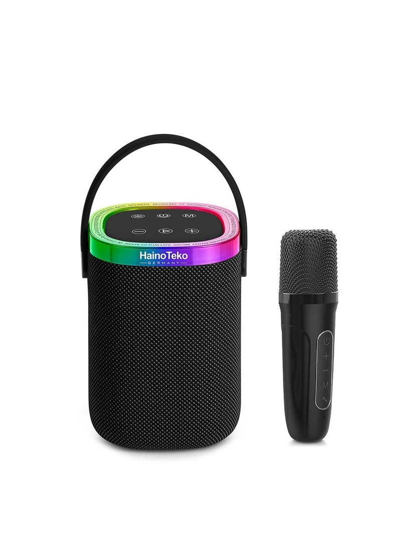 Haino Teko Haino Teko MS-77 Portable Bluetooth Speaker with Wireless Mic, Built-in Microphone, FM Transmitter, USB Charging, Black  - Image 1