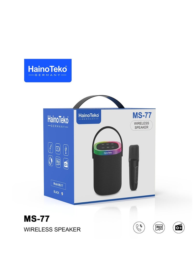 Haino Teko Haino Teko MS-77 Portable Bluetooth Speaker with Wireless Mic, Built-in Microphone, FM Transmitter, USB Charging, Black  - Image 2