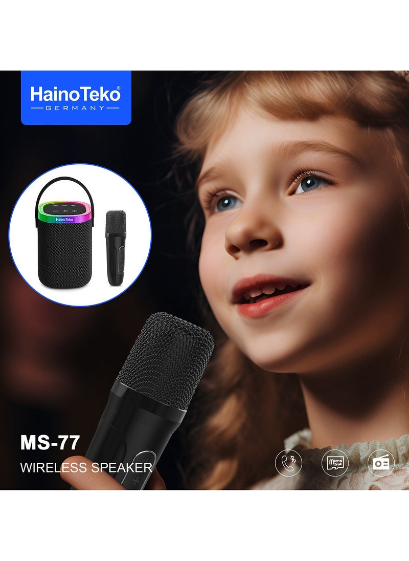Haino Teko Haino Teko MS-77 Portable Bluetooth Speaker with Wireless Mic, Built-in Microphone, FM Transmitter, USB Charging, Black  - Image 3