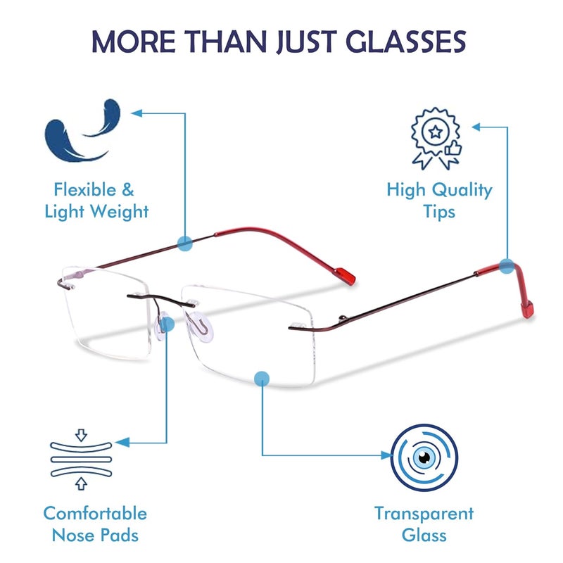 RedEx Rimless Rectangle Frame For Men & Women - Image 3