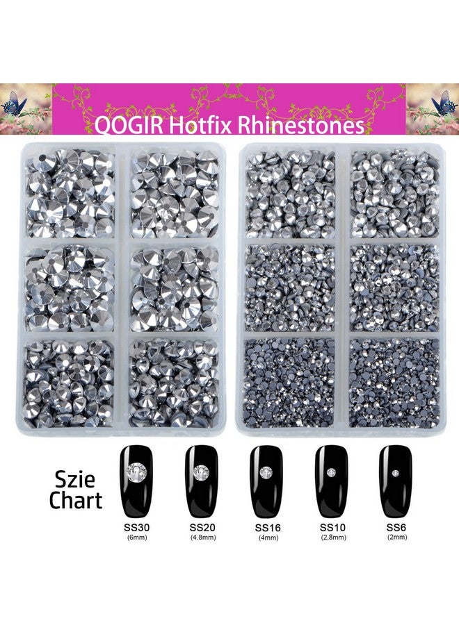 QOGIR 6300pcs Metallic Silver Hotfix Rhinestones for Crafts Clothes DIY with Tweezers and 2 Picking Pens Mixed Size Flatback Rhinestone - Image 2