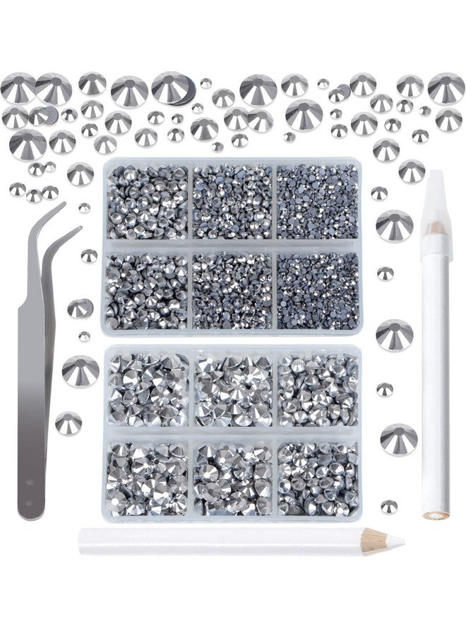 QOGIR 6300pcs Metallic Silver Hotfix Rhinestones for Crafts Clothes DIY with Tweezers and 2 Picking Pens Mixed Size Flatback Rhinestone - Image 1