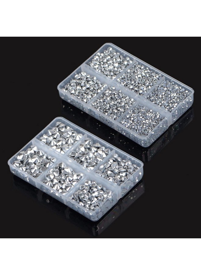 QOGIR 6300pcs Metallic Silver Hotfix Rhinestones for Crafts Clothes DIY with Tweezers and 2 Picking Pens Mixed Size Flatback Rhinestone - Image 3