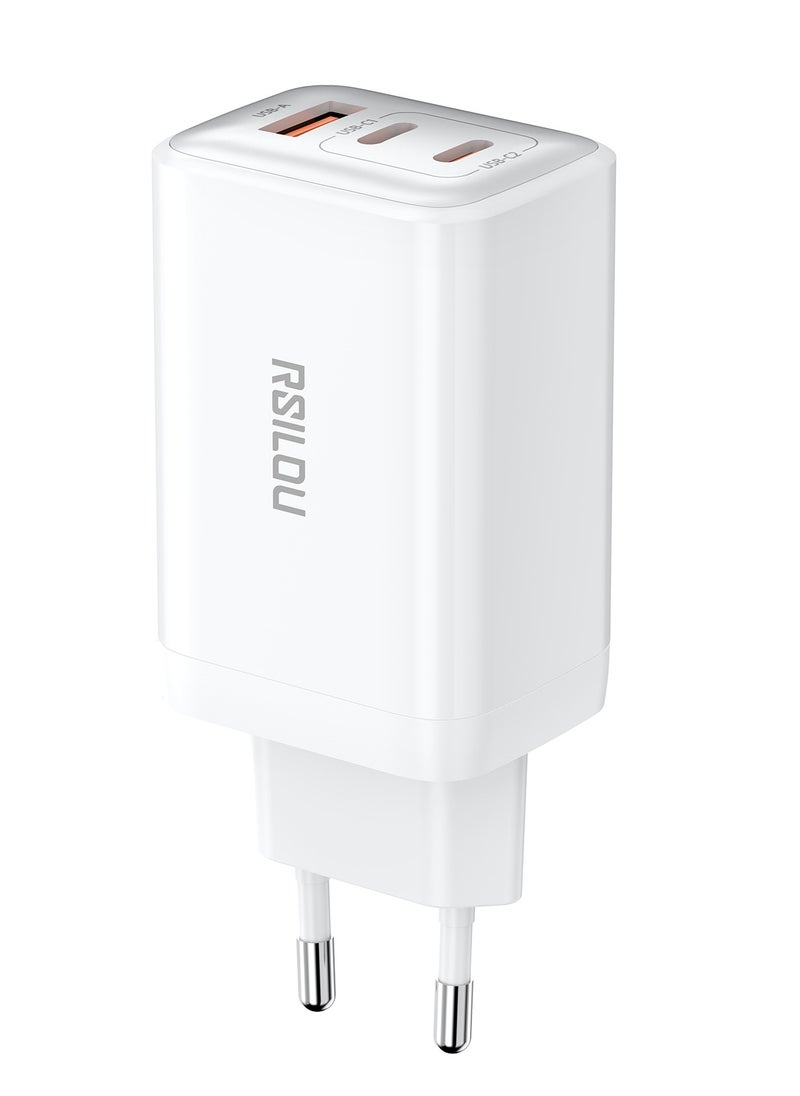 rsilou - R4292 65W 1A2C Super Fast Charger, Triple-Port with GaN Technology, 2 USB-C and 1 USB-A, a high-performance charger, Power, Speed, and Safety in One Compact Design, Supports apple and all smartphones, tablets, Bluetooth headphones, and more, MultiProtect Protection - Image 1