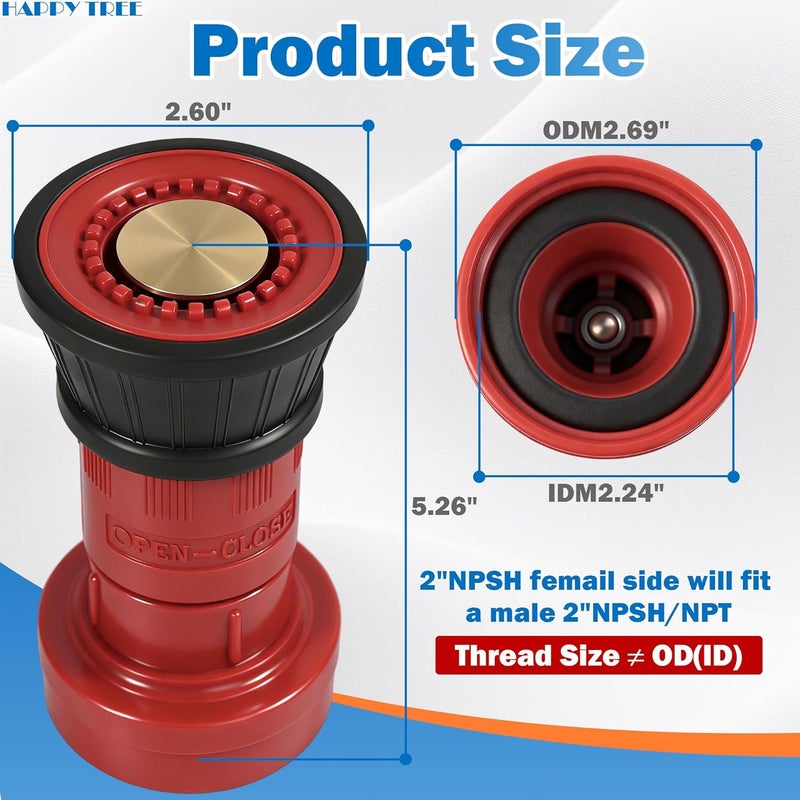 Happy Tree 2" NPSH Fire Hose Nozzle Thermoplastic Fire Equipment Constant Flow Fog Nozzle - Image 2