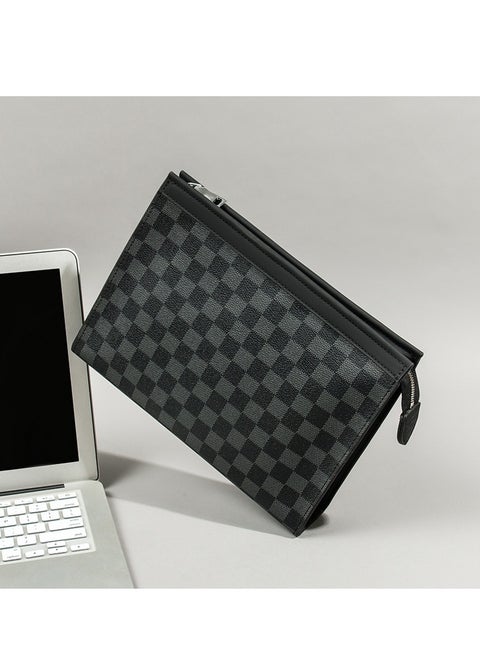 Men's handbag plaid soft leather IPAD clutch bag envelope bag trendy business casual large capacity clutch bag waterproof